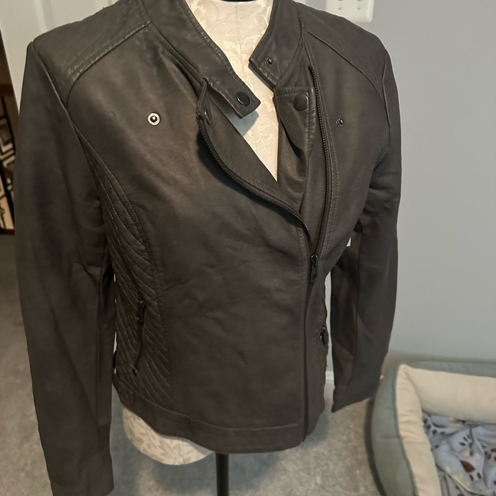 Women's Gray Vegan Leather Jacket